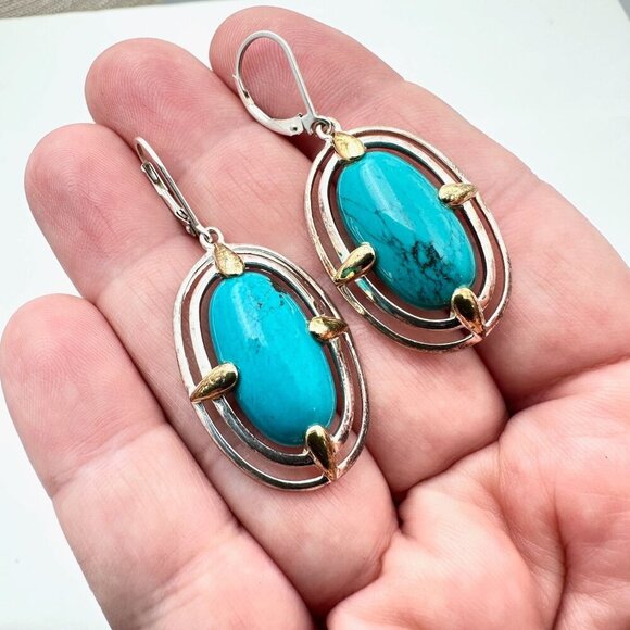 Designer NF Women Earrings Sterling Silver Turquoise Blue Green - Picture 5 of 5